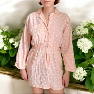 Vintage 80s Button Up Long Sleeve Novelty Shell Print Peach Shirt Mini Dress